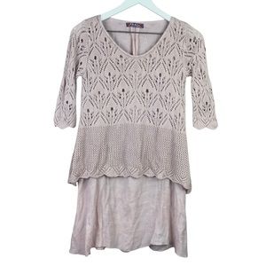 Selfie Couture Trendology Mixed Media Blush Rose Tunic Sweater Top Women Sz S/M
